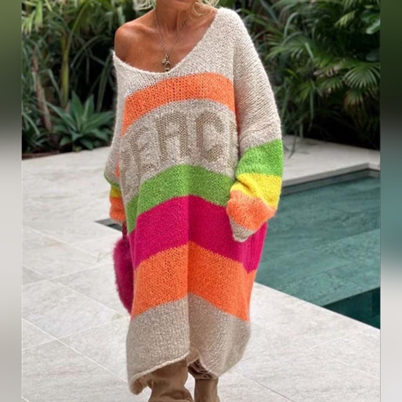 Vivid Block Sweater Dress - Mocha - Picture 5 of 7